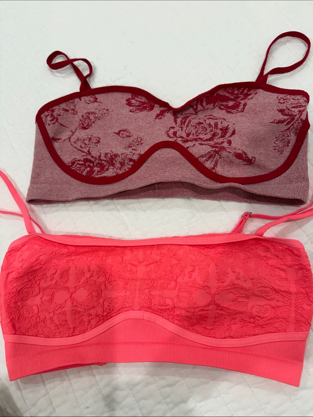 Free People Lace Bandeau Bralette Duo - Coral Pink & Burgundy - Picture 2 of 5